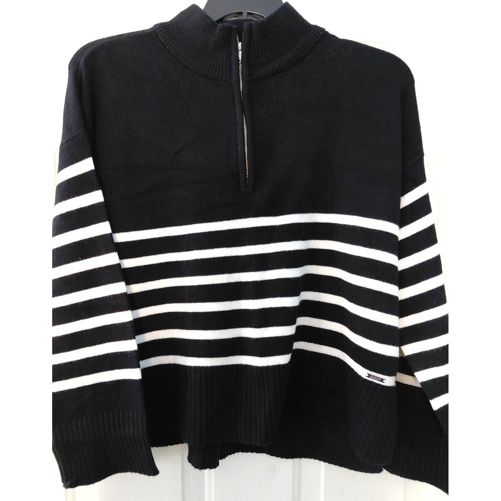 DKNY Quater Zip Women's Knit Sweater Black/White XXL